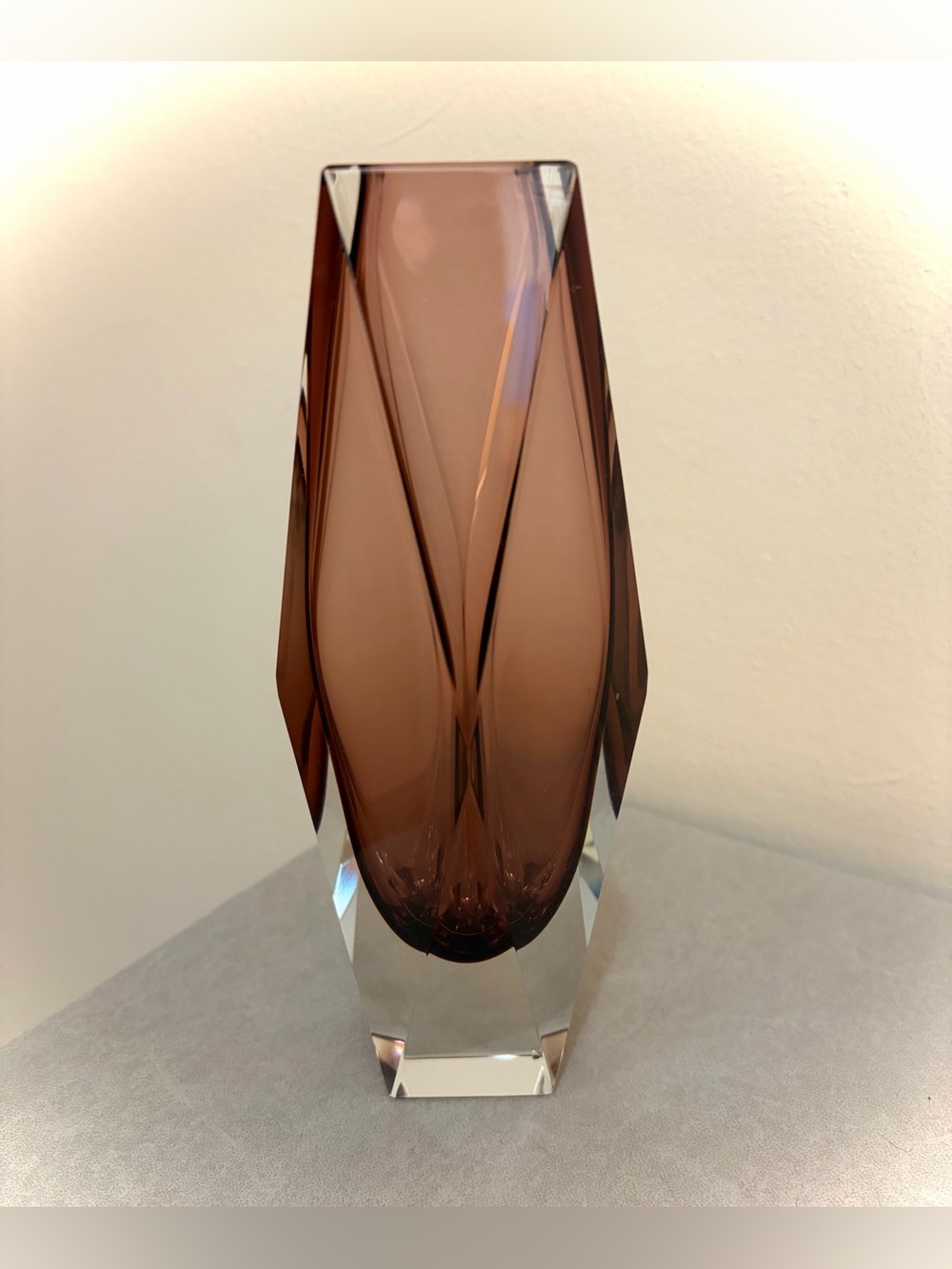 Mid-Century Amethyst Amber Murano Sommerso Mandruzzato Style Faceted Glass Vase